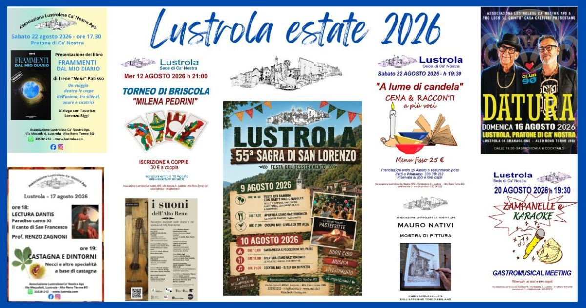 Lustrola, estate 2026: tutti gli eventi e gli appuntamenti!